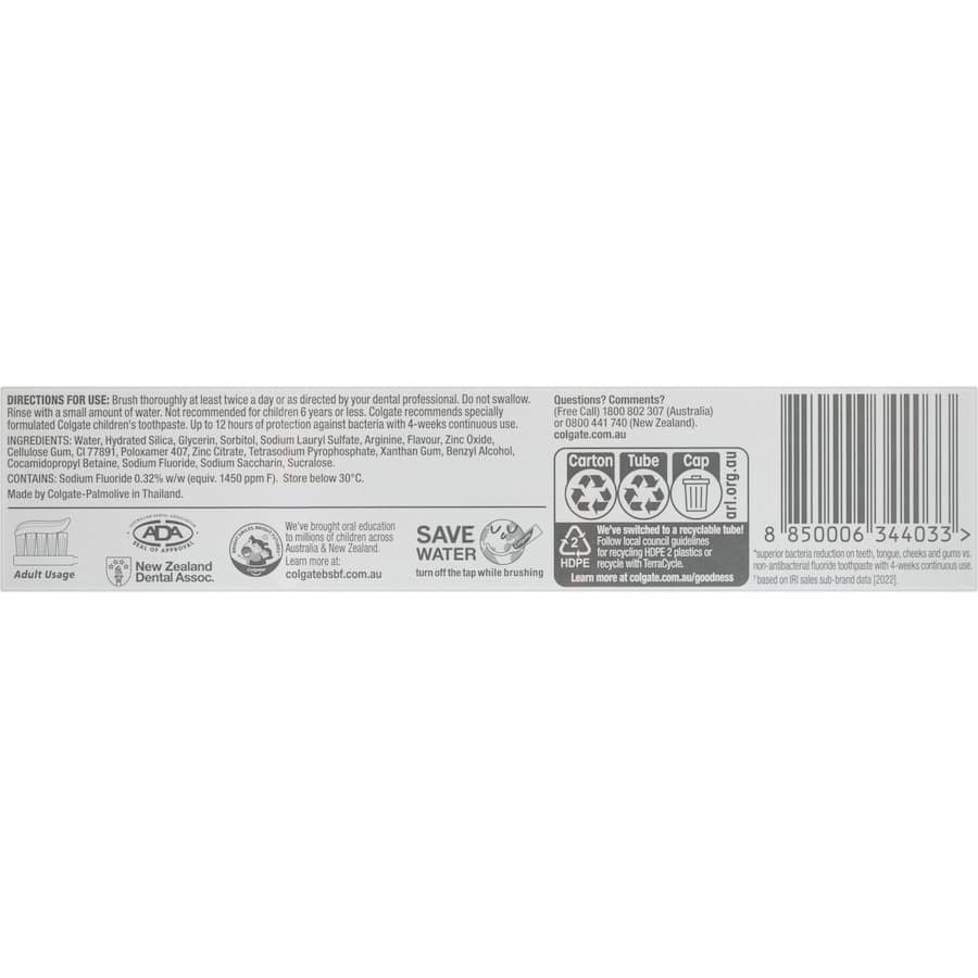 Colgate Total Antibacterial Toothpaste Advanced Clean offers 12-hour protection, smooths teeth, and promotes overall oral health.