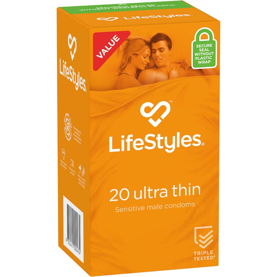 Lifestyles Ultra Thin Condoms offer a natural feel with a 53mm width, lubricated, comfort-fit design for enhanced intimacy.