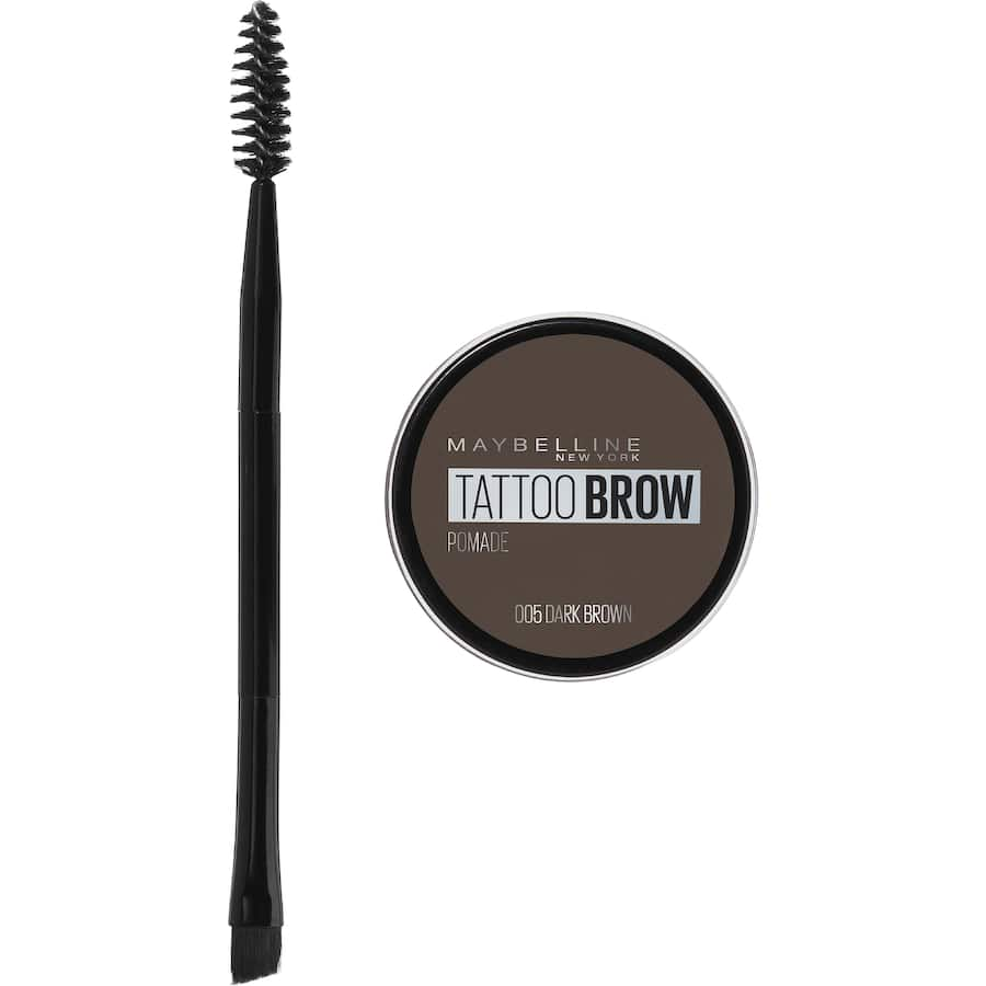 Maybelline Tattoo Brow Pomade in Dark Brown for long-lasting, smudge-proof eyebrow definition and filling.