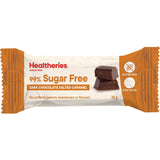 Healtheries Sugar-Free Chocolate Bar with Salted Caramel, gluten-free, 99% sugar-free, sweetened with stevia, 100 calories.