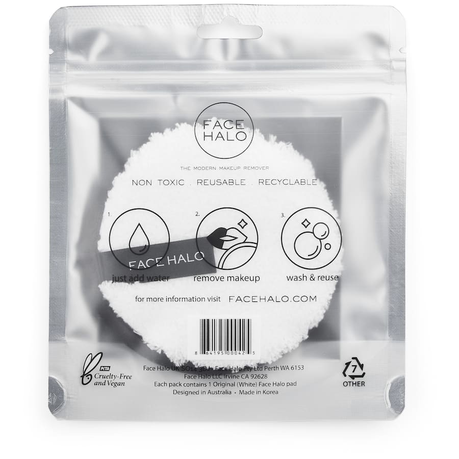 Eco-friendly Face Halo Make Up Remover Original, uses water and advanced fibers for gentle, effective makeup removal.