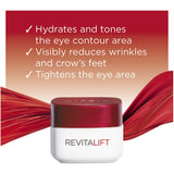 L'Oreal Paris Revitalift Eye Cream in a pottle, targeting wrinkles, puffiness, and firming the delicate eye area.