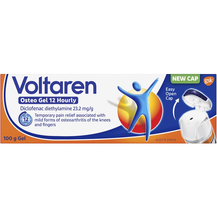 Voltaren Osteo Gel for targeted osteoarthritis pain relief, providing 12-hour relief with a non-greasy, odor-free formula.