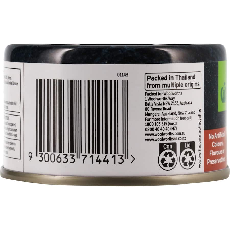 Woolworths Smoked Tuna, omega-3 rich and dolphin friendly, perfect for salads, sandwiches, and healthy meals.