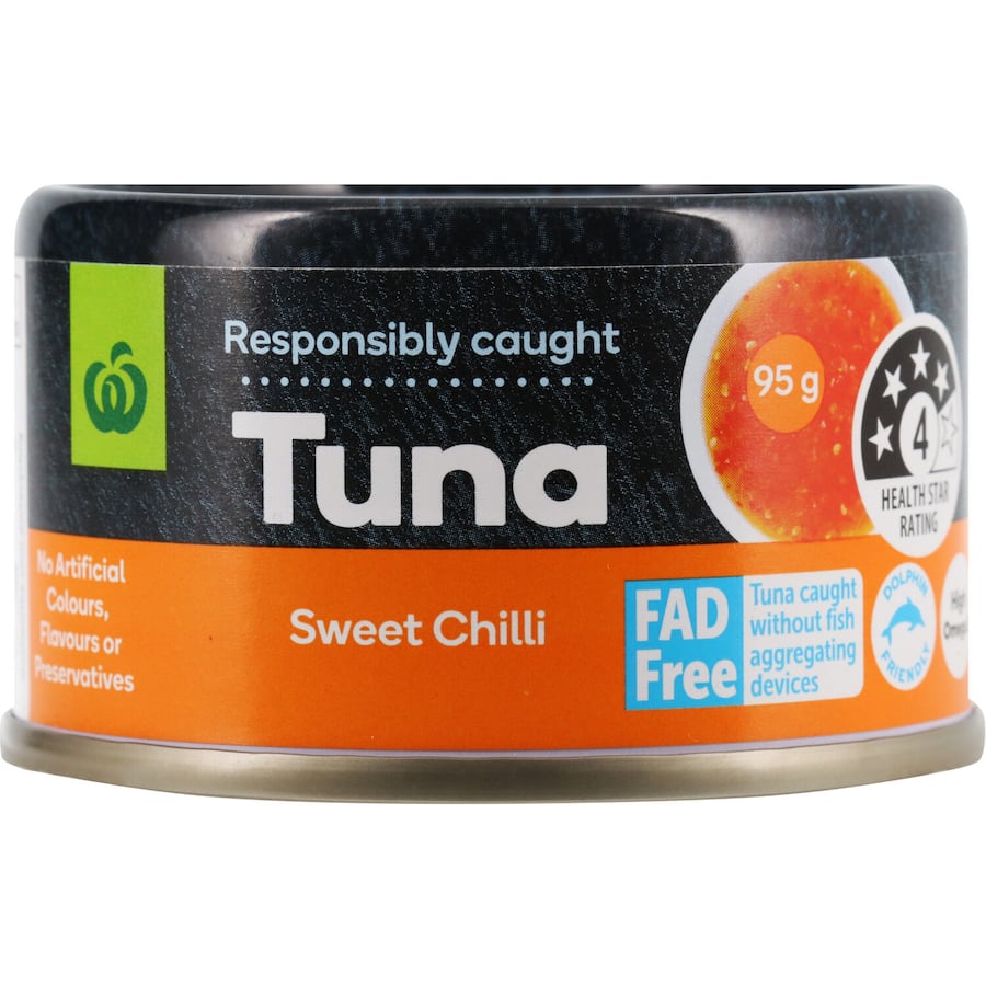 Woolworths Tuna Sweet Chilli, a protein-rich, omega-3 source, offers a flavorful, sustainable option for salads and sandwiches.