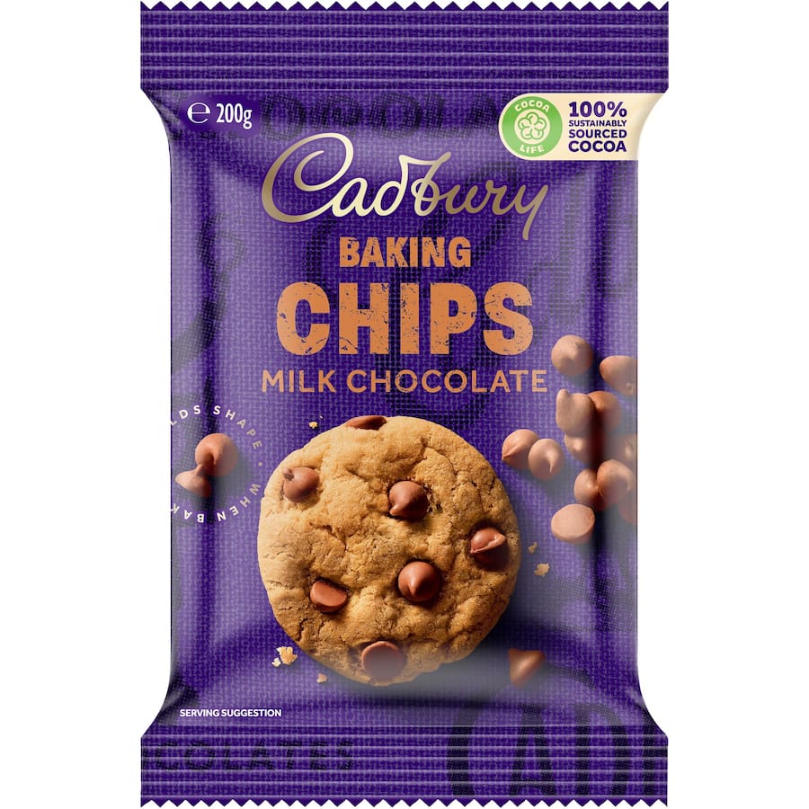 Cadbury Baking Milk Chocolate Chips are luscious, sustainable chocolate morsels perfect for enhancing baked treats.