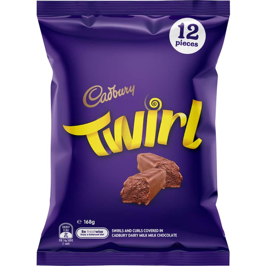 Cadbury Chocolate Sharepack Twirl features velvety chocolate and crunchy layers, perfect for sharing or indulgent treats.