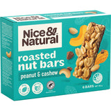 Nice & Natural Nut Bars featuring roasted peanuts and cashews coated in rich milk chocolate, perfect for nutritious snacking.