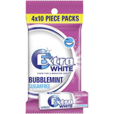 Wrigley's Extra White Bubble Mint gum pack showcasing sugar-free gum that freshens breath and supports oral health.