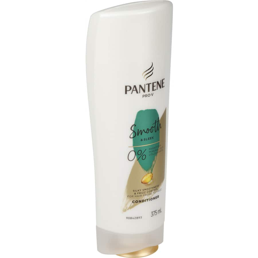 Pantene Pro-V Smooth & Sleek Conditioner for frizzy hair, nourishes and controls frizz while enhancing shine and smoothness.