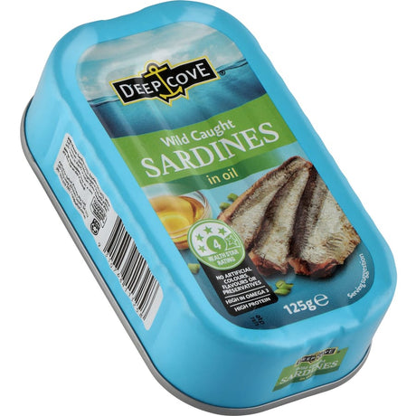 Deep Cove Sardines in Oil: premium wild-caught sardines, rich in omega-3s, perfect for enhancing any meal.
