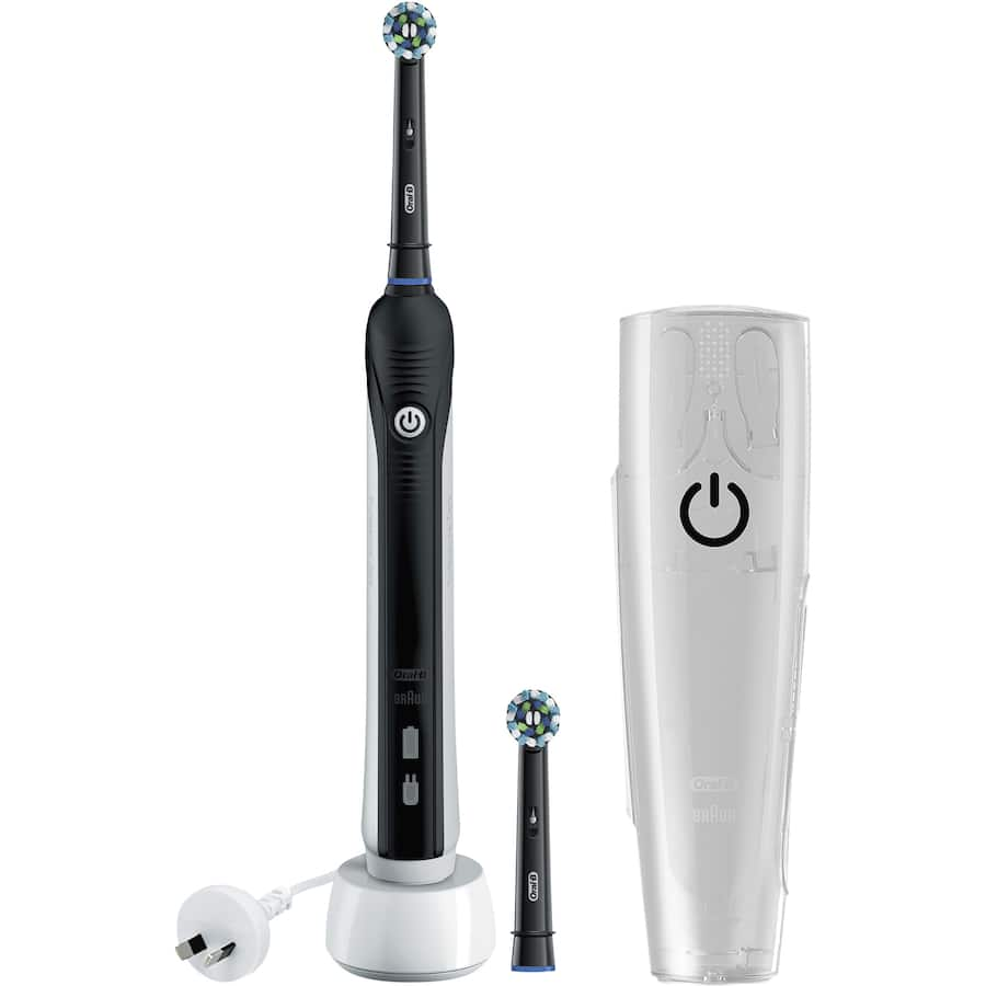 Oral B Pro 800 Electric Toothbrush with 3D cleaning action, pressure sensor, and travel case for superior plaque removal.