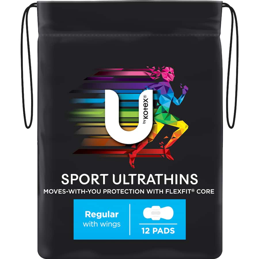 U By Kotex Ultra Thins Sport Pads: ultra-thin with wings, flexible core for active protection and comfort on medium flow days.