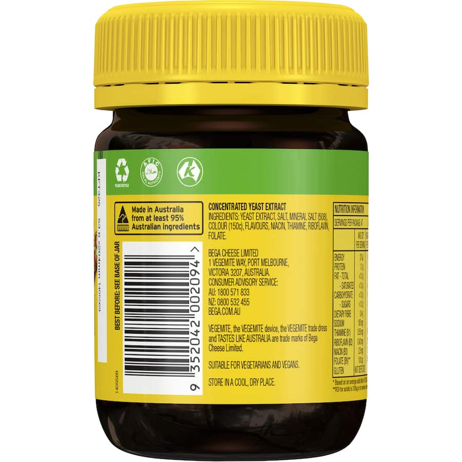 Gluten-free Vegemite Yeast Spread, perfect for gluten sensitivities and Coeliac disease, maintaining its iconic taste.