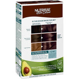 Garnier Nutrisse Mahogany Ash Brown hair dye box featuring vibrant color with 100% grey coverage and nourishing formula.