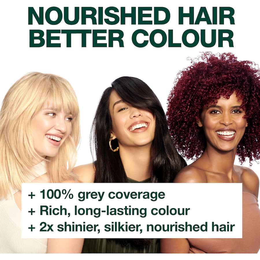 Garnier Nutrisse Medium Ash Blonde hair color provides vibrant, nourishing multi-tonal shade with 100% grey coverage and 3x shine.