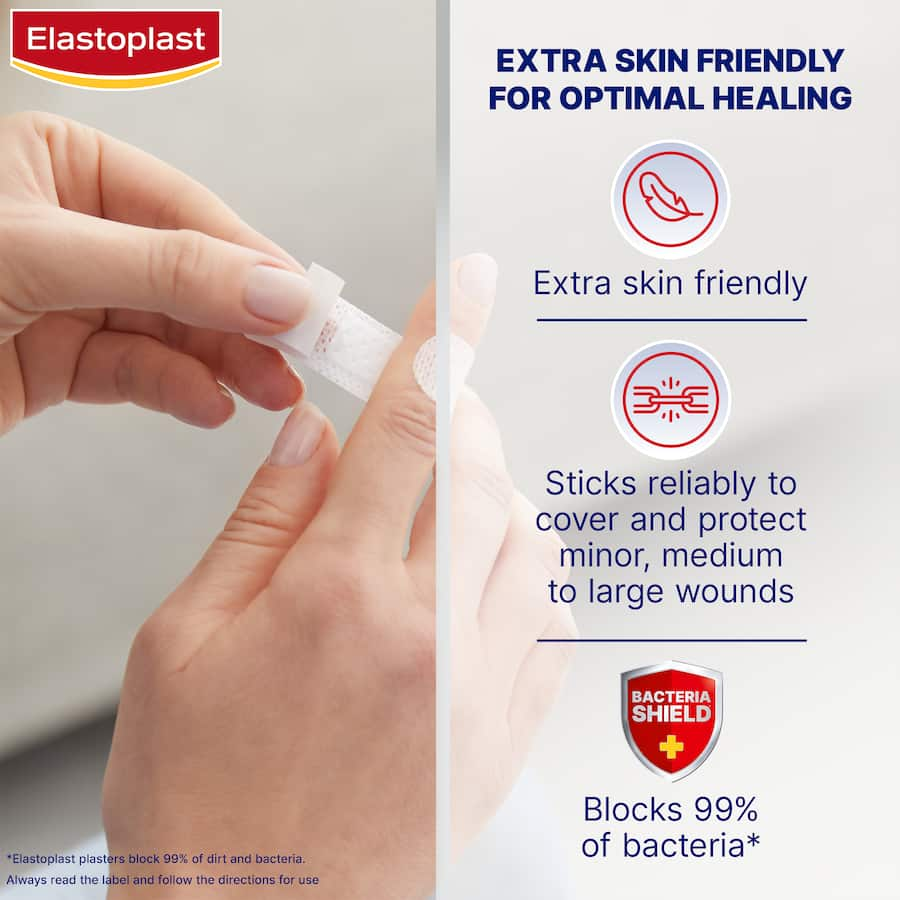 Elastoplast Sensitive Plasters: hypoallergenic, soft, breathable, and pain-free for minor wounds on delicate skin.