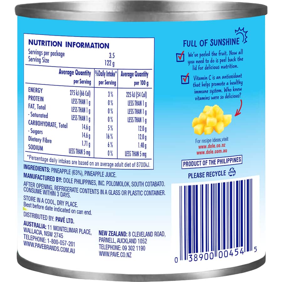 Dole Pineapple Crushed In Juice Can 432g