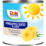 Dole Pineapple Slices in Syrup, perfect for salads, desserts, and savory dishes, offering tropical sweetness and convenience.