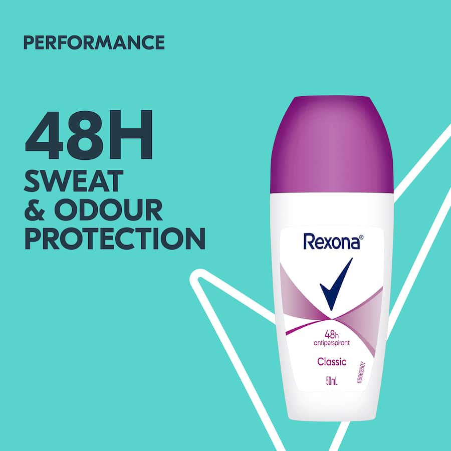 Rexona For Women Roll On Classic 50ml offers 48-hour sweat protection with a classic fragrance in a compact design.