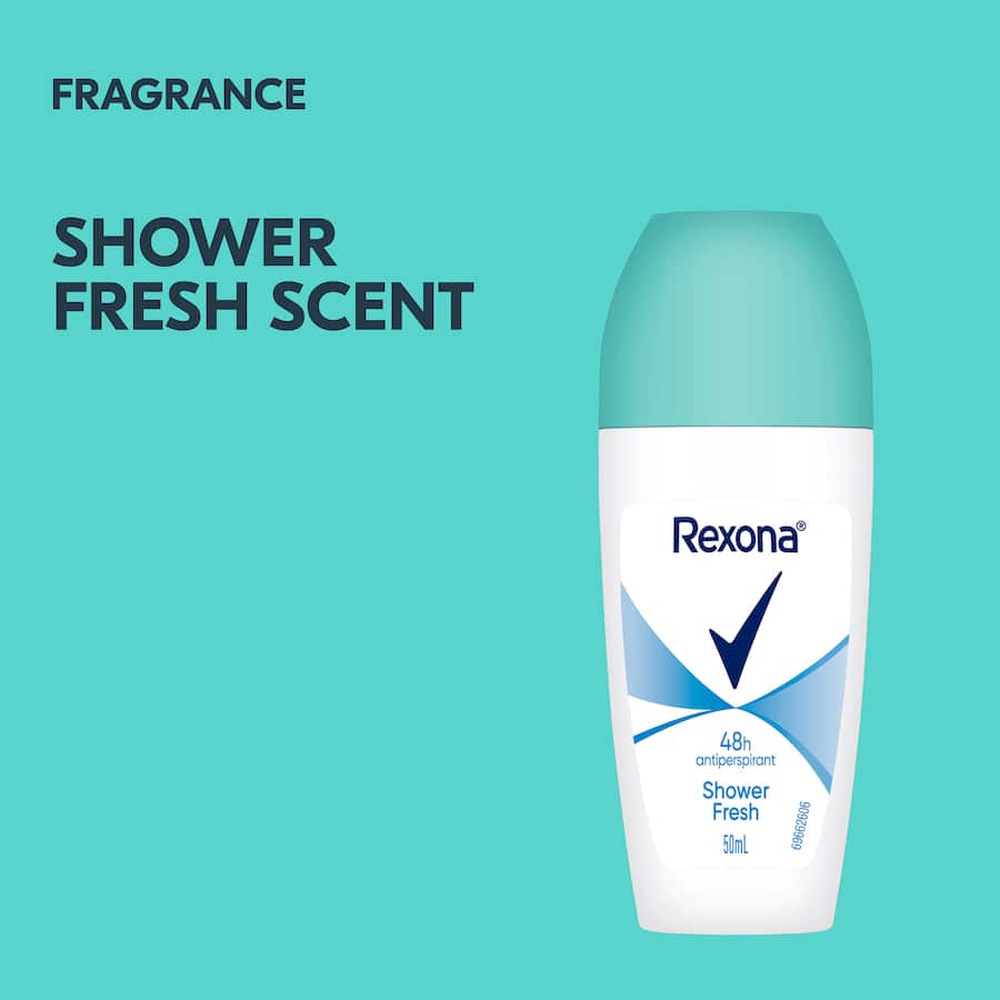 Rexona Women Antiperspirant Roll On Shower Fresh for 48-hour protection, offering freshness, odor control, and easy application.