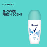Rexona Women Antiperspirant Roll On Shower Fresh for 48-hour protection, offering freshness, odor control, and easy application.