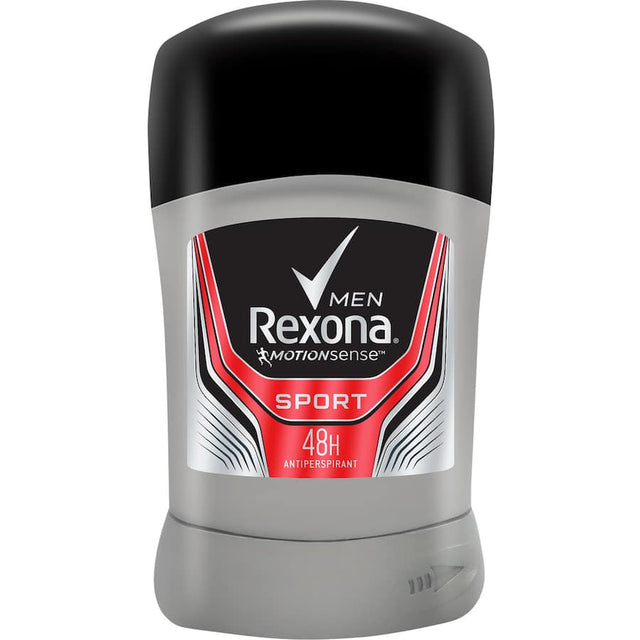 Rexona Men Antiperspirant Stick Sport offers 48-hour sweat protection with MotionSense technology for an active lifestyle.