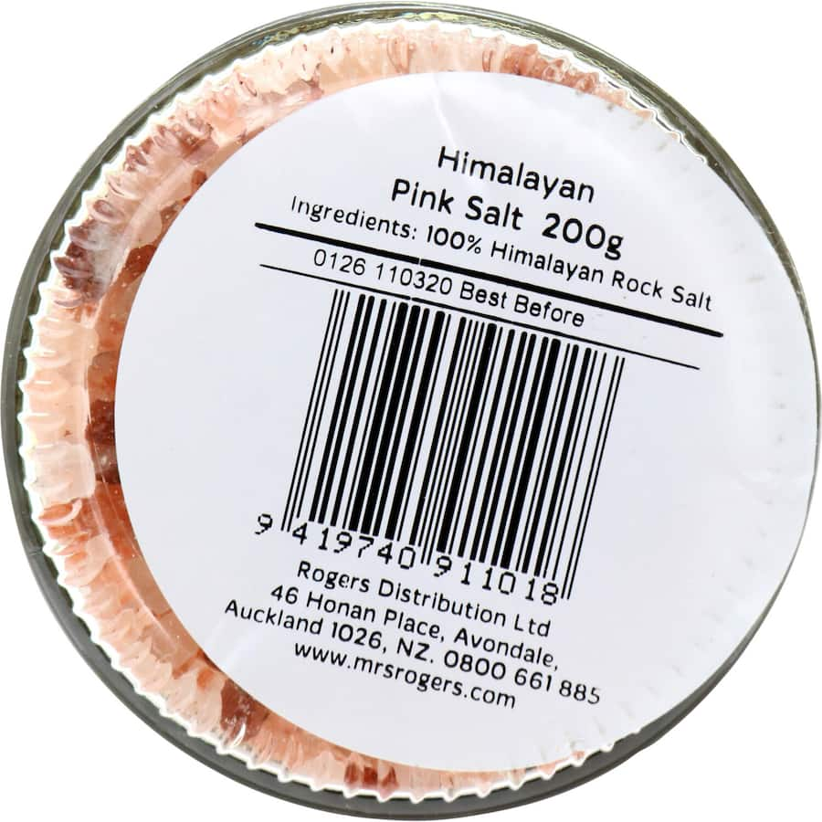 Mrs Rogers Himalayan Pink Salt Medium, 100% natural and unrefined, enhances dishes with flavor and essential minerals.