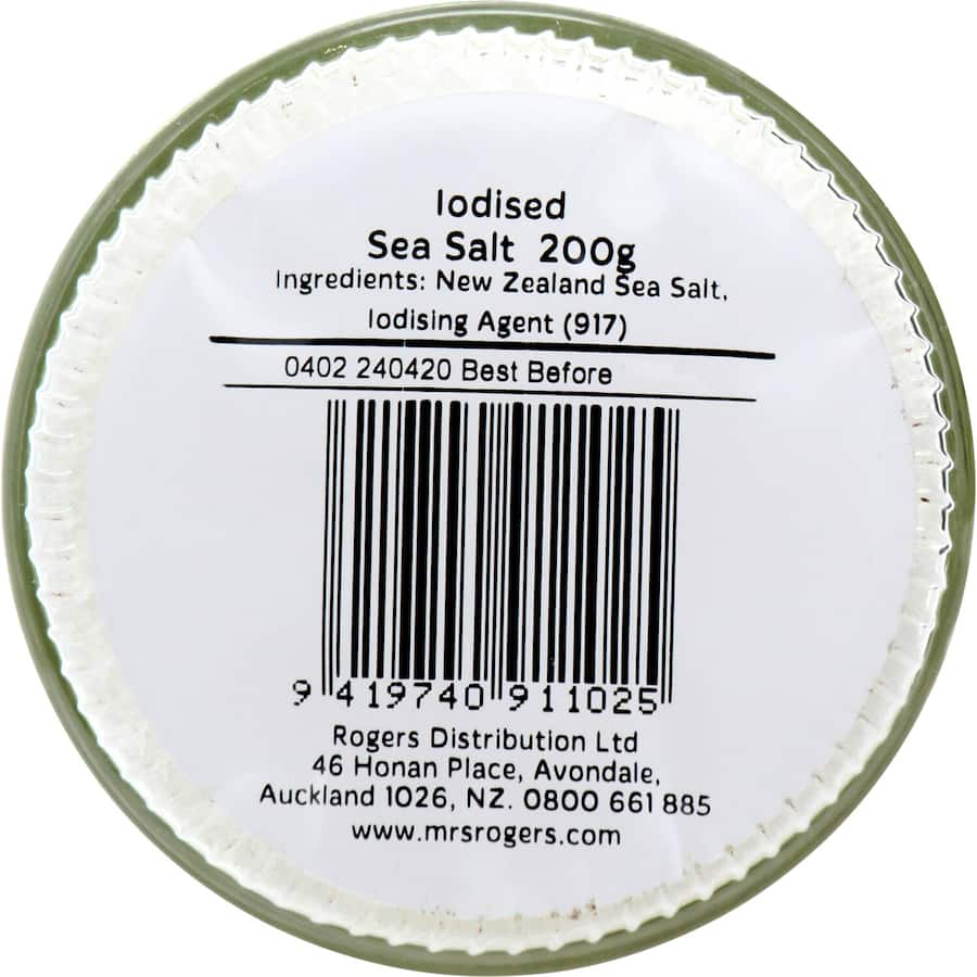 Mrs Rogers Iodised Medium Salt: 100% natural sea salt with iodine, enhancing flavor and supporting thyroid health in every dish.