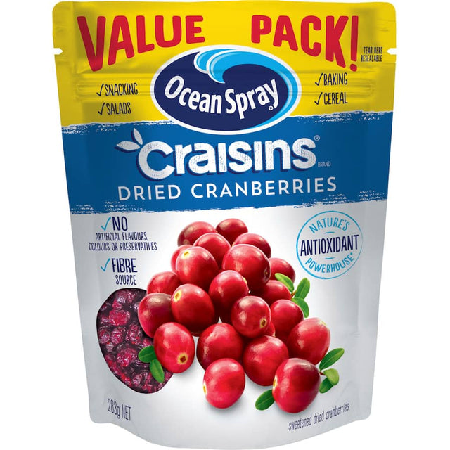 Ocean Spray Craisins Original: tangy-sweet dried cranberries, perfect for snacking, baking, or adding to salads and yogurt.