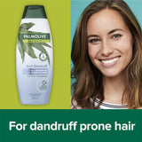 Palmolive Naturals Anti Dandruff Shampoo with Tea Tree and Eucalyptus for flake-free, healthy hair care.