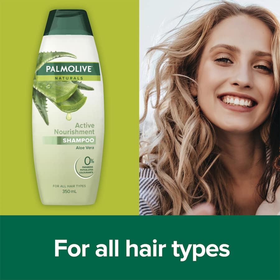 Palmolive Naturals Shampoo with Aloe Vera, nourishing and revitalizing normal hair for softness and shine.