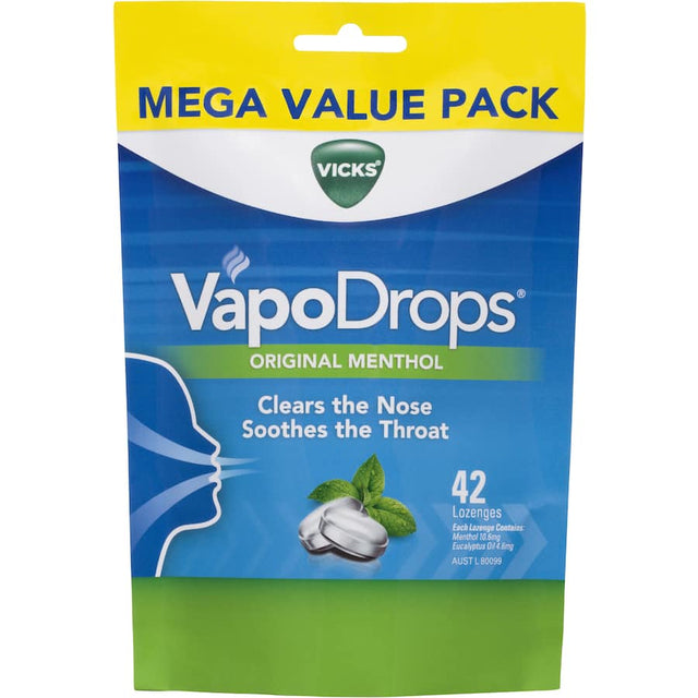 Vicks Vaponaturals Lozenges Original Menthol, soothing menthol-infused lozenges for throat irritation and cough relief.