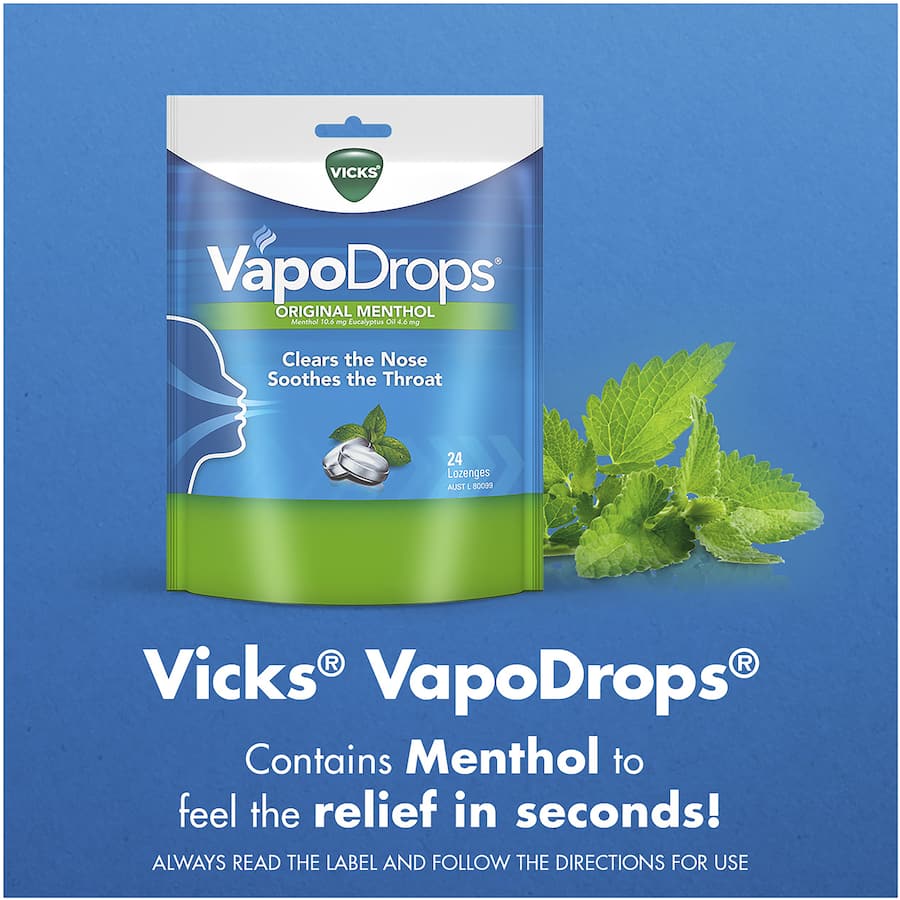 Vicks Vaponaturals Lozenges Original Menthol offer soothing relief for throat irritation and cough with refreshing menthol flavor.