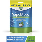 Vicks Vaponaturals Original Menthol Lozenges for soothing throat relief and cough comfort, featuring menthol and natural ingredients.