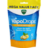 Vicks Vapodrops Lozenges in Butter Menthol offer soothing relief for coughs with a smooth, buttery flavor and refreshing menthol.