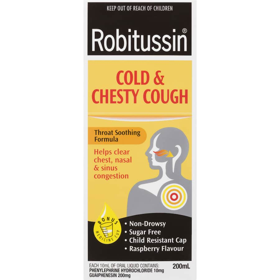 Robitussin Cough Medicine for cold relief, easing chest congestion and coughs with a pleasant-tasting syrup for adults and kids.