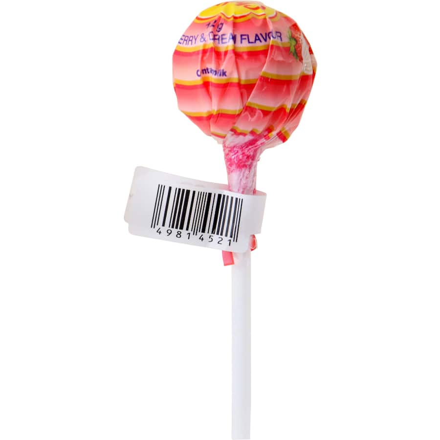 Chupa Chups Original Lollipop featuring classic cola, strawberry & cream, and strawberry watermelon flavors.