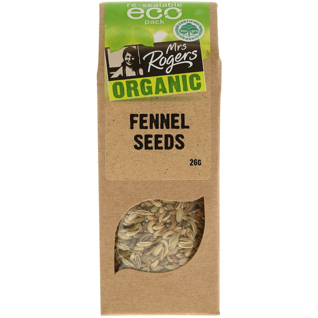 Organic fennel seeds in eco-friendly packaging, featuring a fresh anise flavor, ideal for enhancing diverse culinary dishes.