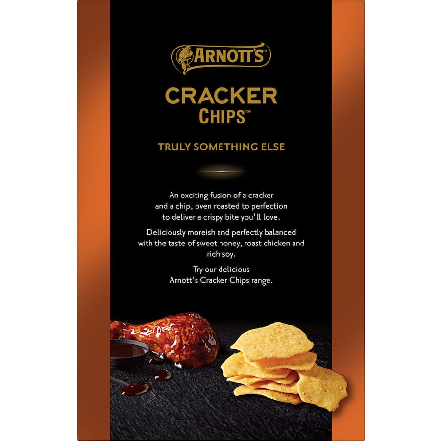 Crispy Arnotts Cracker Chips in honey soy chicken flavor, offering a savory and addictive snacking experience.