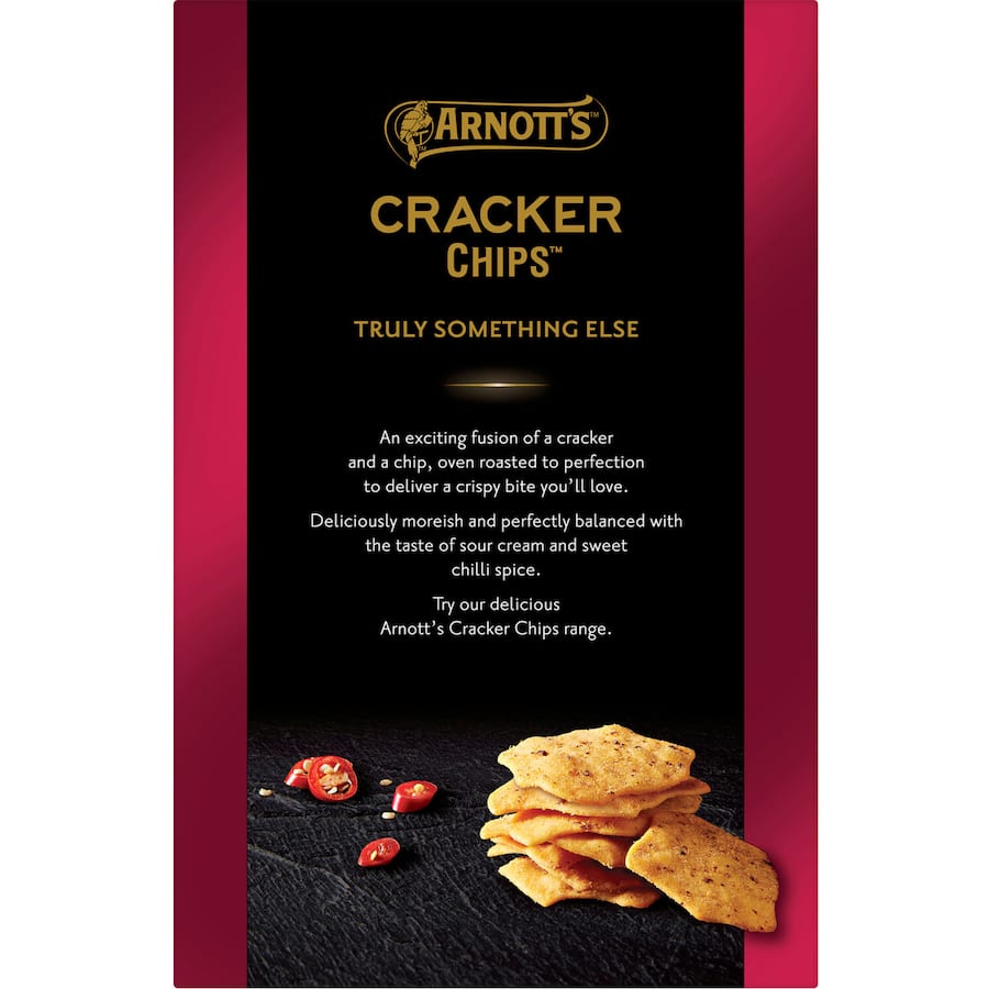 Crispy Arnotts Cracker Chips featuring sweet chilli and creamy sour cream flavors, perfect for snacking anytime.