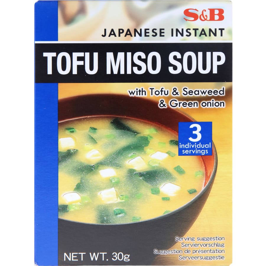 Bowl of S&B Instant Miso Soup with tofu, wakame, and miso for a quick, authentic Japanese meal in minutes.