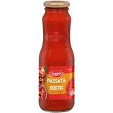 Leggo's Passata Rustic: chunky tomato sauce made from juicy red tomatoes, perfect for stews, casseroles, and Italian dishes.