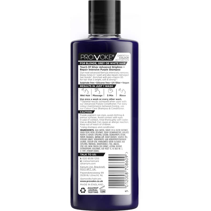 Touch Of Silver Shampoo Brightening revitalizes and brightens grey, silver, or blonde hair while removing brassy tones.