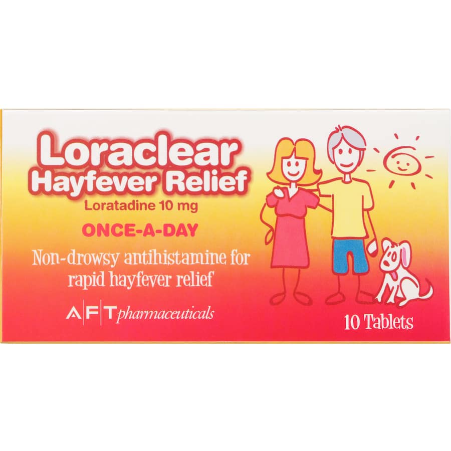 Loraclear Hayfever Relief: Fast-acting antihistamine for runny noses, itchy eyes, and all-day allergy protection.