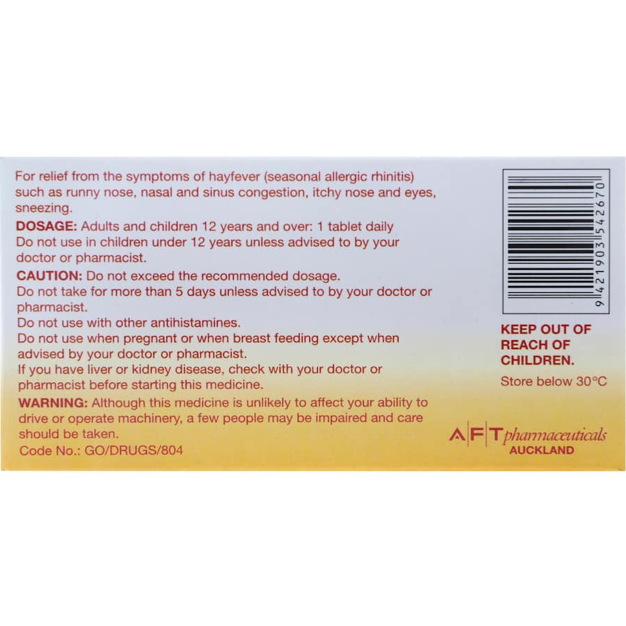 Loraclear Hayfever Relief: fast-acting antihistamine for runny noses, itchy eyes, and sneezing, providing 24-hour allergy relief.