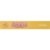 Loraclear Hayfever Relief bottle, effective antihistamine for runny noses, itchy eyes, and sneezing with 24-hour protection.