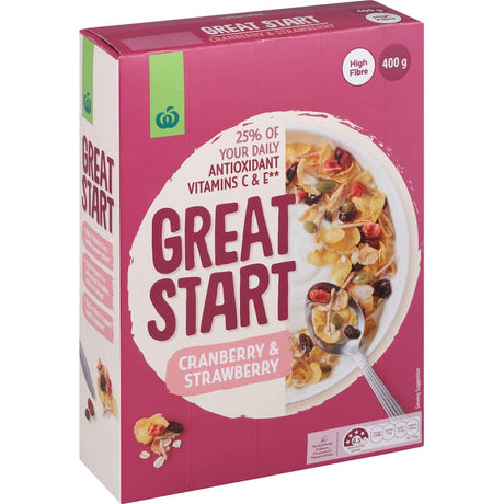 Crunchy antioxidant-filled cereal with oats, cranberries, and strawberries for a healthy, energizing breakfast.