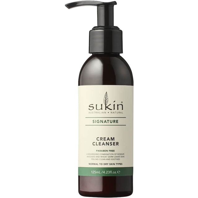 Sukin Facial Cleanser Cream: Nourishing cream cleanser for dehydrated skin, removing dirt and makeup while hydrating with natural oils.