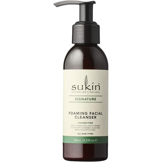 Sukin Facial Cleanser Foaming: Gentle gel cleanser that purifies and hydrates normal to oily skin with chamomile and rosehip oil.